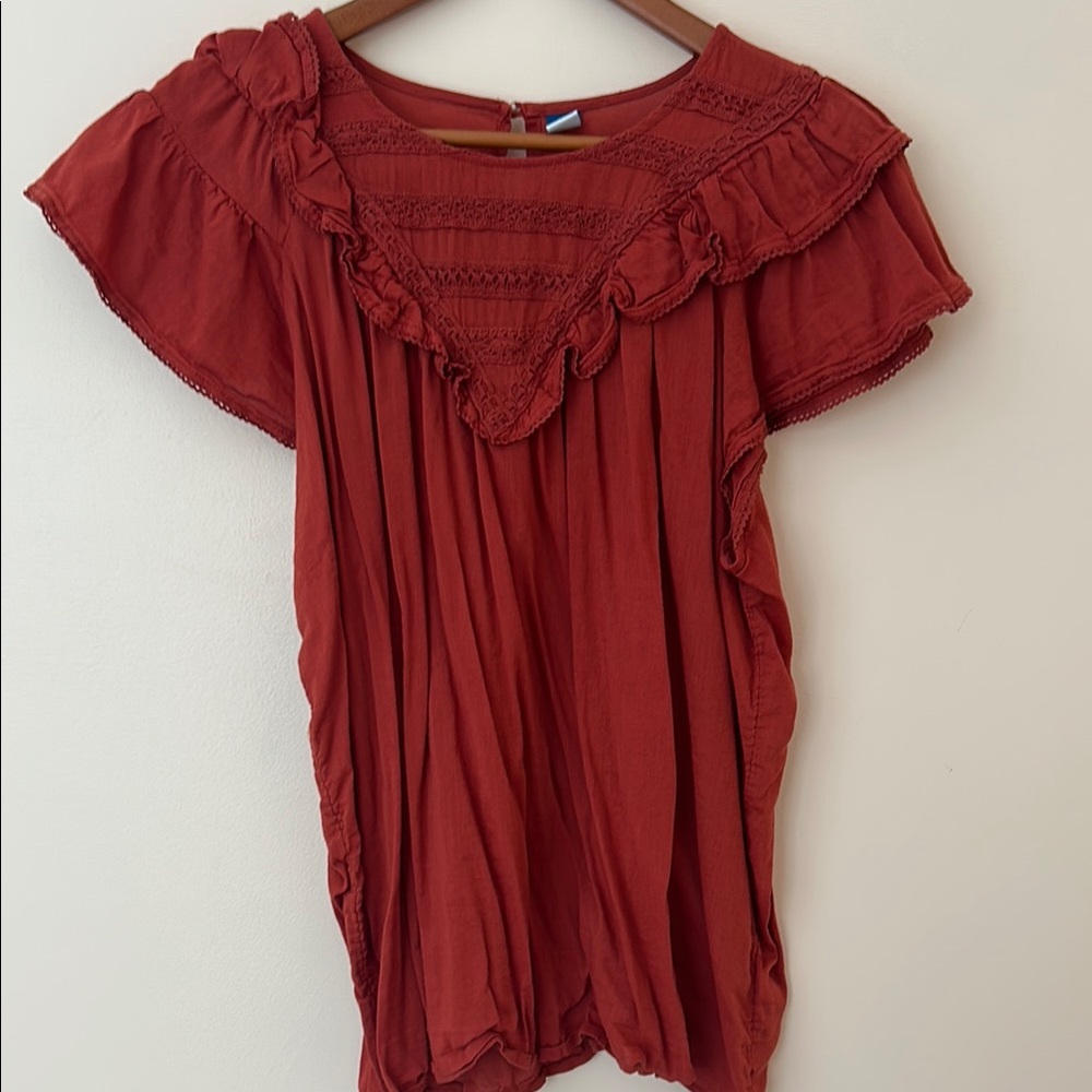 Old Navy Red Ruffled Bib Collar Blouse